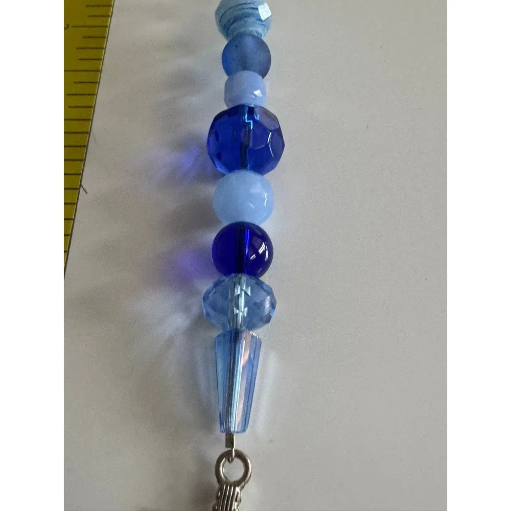 Blue Beaded Cross Keychain Bag Charm Silver Tone‎ Religious Spiritual Accessory